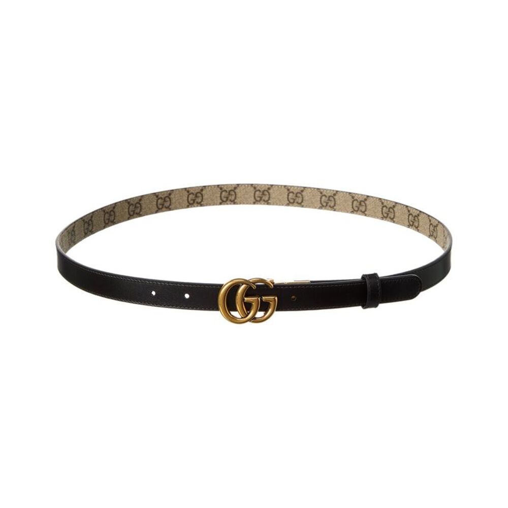 Gucci Gg Marmont Thin Reversible Gg Supreme Canvas & Leather Belt, Beige - Picture 3 of 4